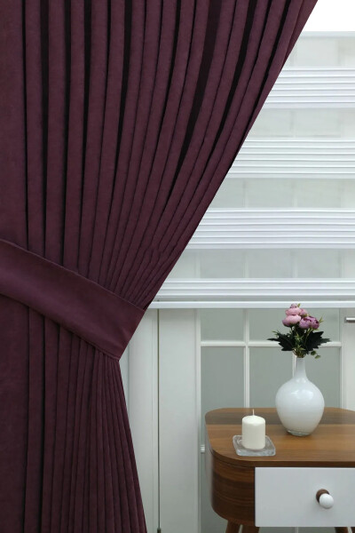 Plum Solid Color Blackout Curtain, Plain Straight Sewing, Extrafor Pleating, Single Panel - 12