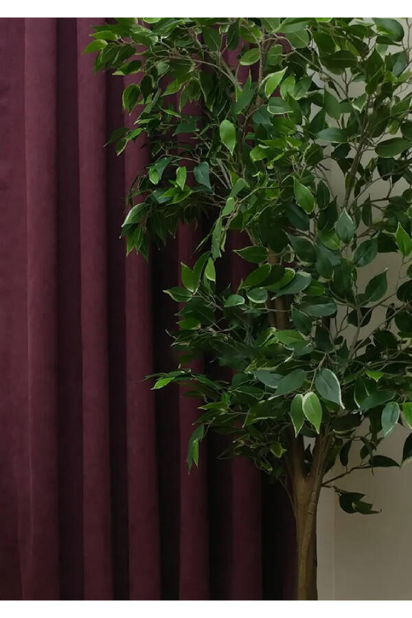 Plum Solid Color Blackout Curtain, Plain Straight Sewing, Extrafor Pleating, Single Panel - 14