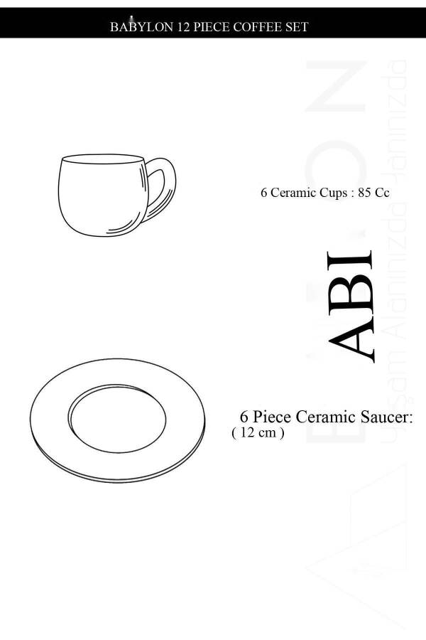Plump 12 Piece Luxury Ceramic 6 Person Pink Cherry Coffee Cup Set, Turkish Coffee Cup - 7