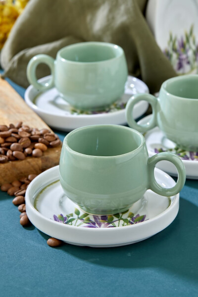 Plump Green Honeysuckle 12 Piece Luxury Ceramic 6 Person Coffee Cup Set, Green Coffee Cup - 23