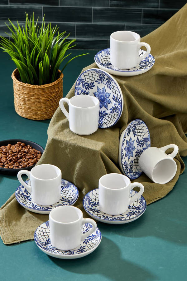 Plump Green Honeysuckle 12 Piece Luxury Ceramic 6 Person Coffee Cup Set, Green Coffee Cup - 1