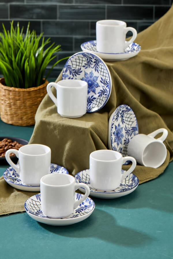 Plump Green Honeysuckle 12 Piece Luxury Ceramic 6 Person Coffee Cup Set, Green Coffee Cup - 5