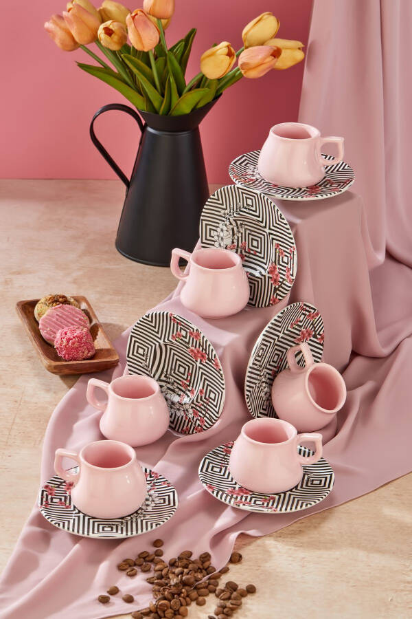Plump Green Honeysuckle 12 Piece Luxury Ceramic 6 Person Coffee Cup Set, Green Coffee Cup - 1