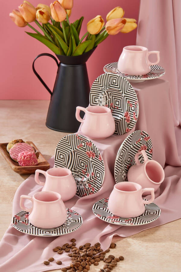 Plump Green Honeysuckle 12 Piece Luxury Ceramic 6 Person Coffee Cup Set, Green Coffee Cup - 4