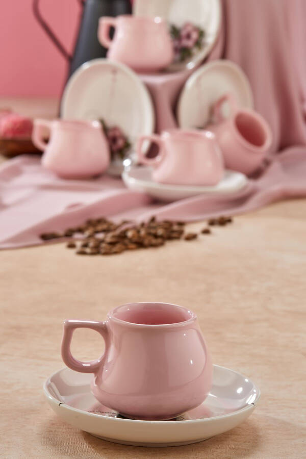 Plump Linden 12 Pieces Luxury Ceramic 6 Person Pink Coffee Cup Set, Turkish Coffee Cup - 1