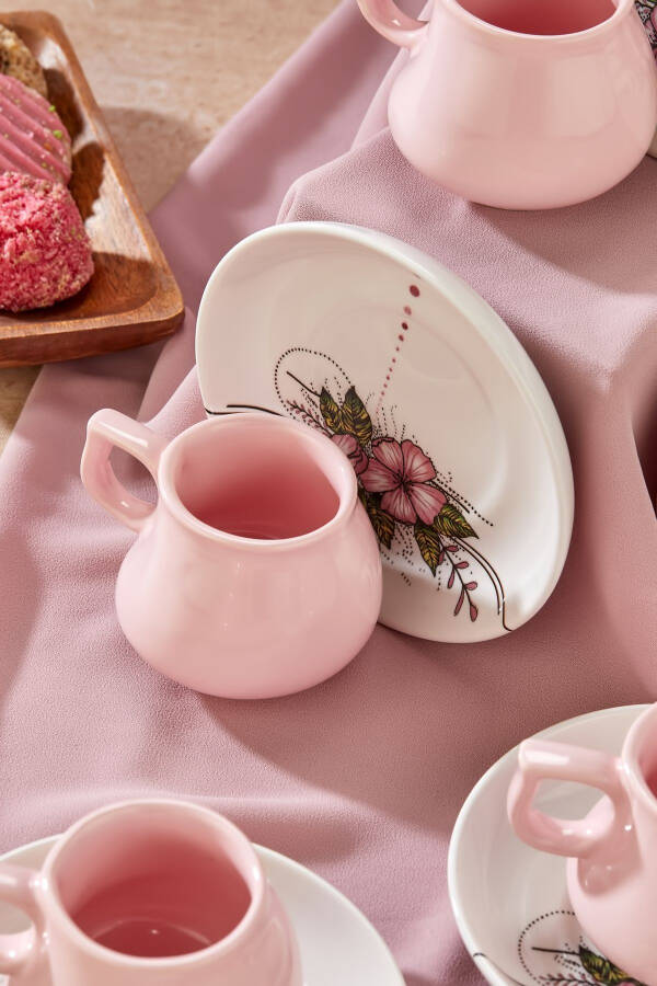 Plump Linden 12 Pieces Luxury Ceramic 6 Person Pink Coffee Cup Set, Turkish Coffee Cup - 5
