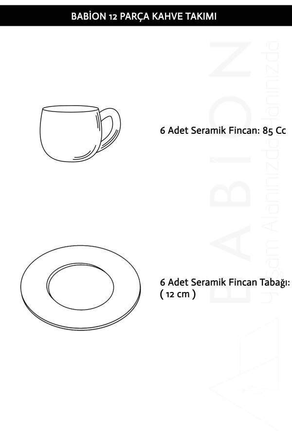 Plump Linden 12 Pieces Luxury Ceramic 6 Person Pink Coffee Cup Set, Turkish Coffee Cup - 8