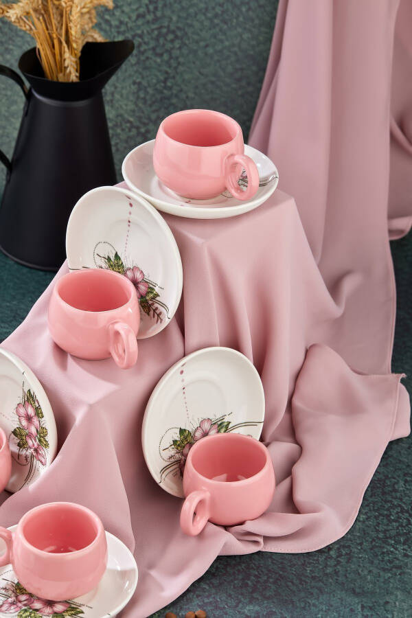 Plump Pink Artless 12 Piece Luxury Ceramic 6 Person Coffee Cup Set, Pink Coffee Cup - 4