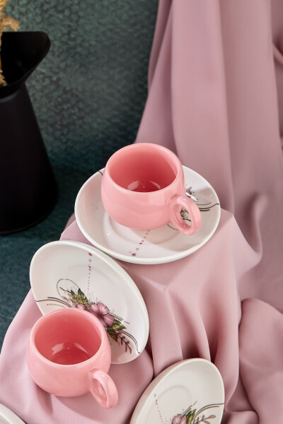 Plump Pink Artless 12 Piece Luxury Ceramic 6 Person Coffee Cup Set, Pink Coffee Cup - 6