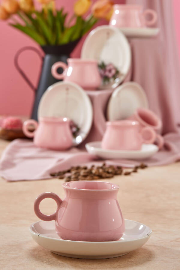 Plump Pink Artless 12 Piece Luxury Ceramic 6 Person Coffee Cup Set, Pink Coffee Cup - 2