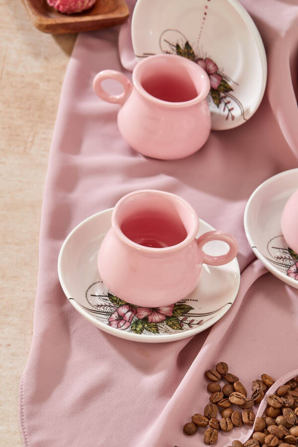 Plump Pink Artless 12 Piece Luxury Ceramic 6 Person Coffee Cup Set, Pink Coffee Cup - 4