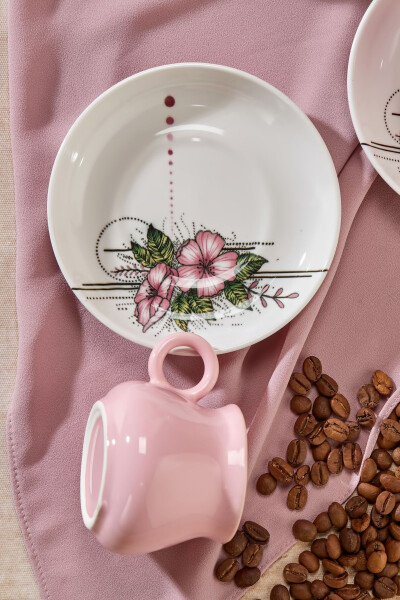 Plump Pink Artless 12 Piece Luxury Ceramic 6 Person Coffee Cup Set, Pink Coffee Cup - 5