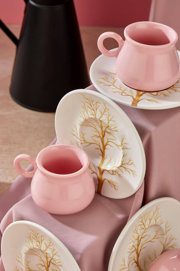Plump Pink Linden 12 Piece Luxury Ceramic 6 Person Coffee Cup Set, Pink Coffee Cup - 2