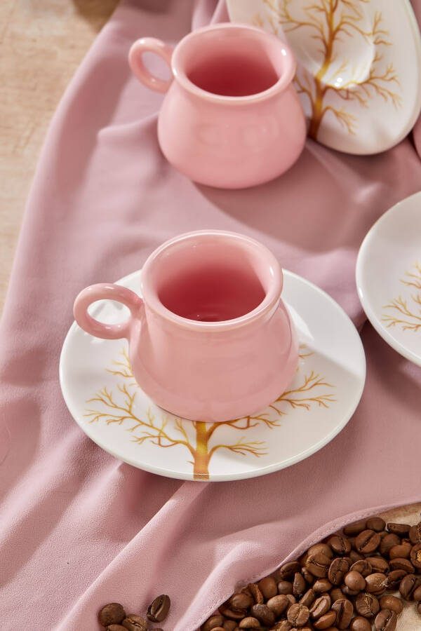 Plump Pink Linden 12 Piece Luxury Ceramic 6 Person Coffee Cup Set, Pink Coffee Cup - 3