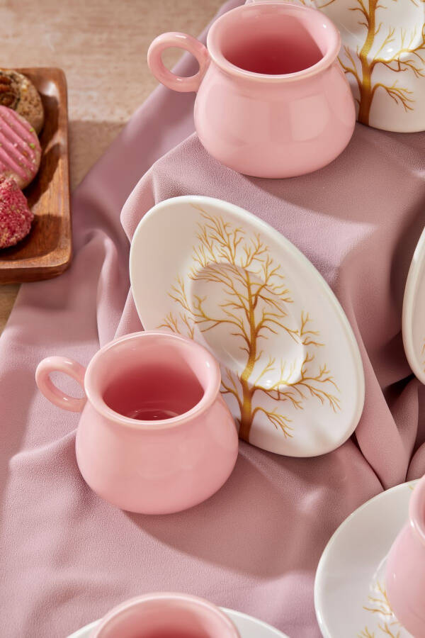 Plump Pink Linden 12 Piece Luxury Ceramic 6 Person Coffee Cup Set, Pink Coffee Cup - 5