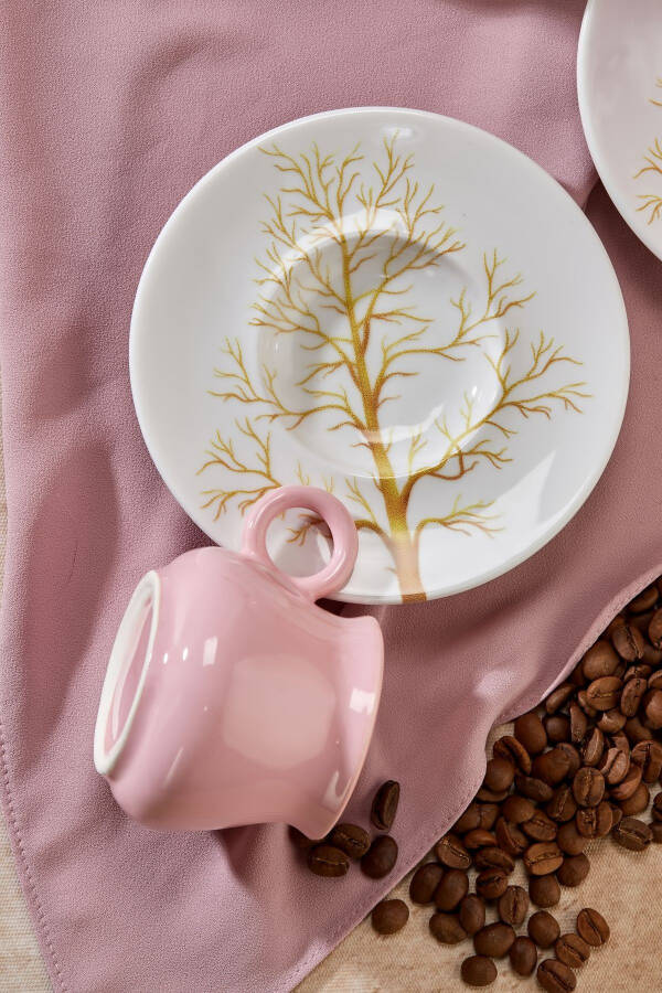 Plump Pink Linden 12 Piece Luxury Ceramic 6 Person Coffee Cup Set, Pink Coffee Cup - 6