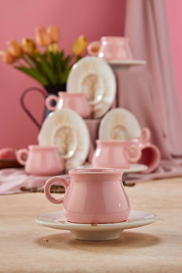 Plump Pink Linden 12 Piece Luxury Ceramic 6 Person Coffee Cup Set, Pink Coffee Cup - 7