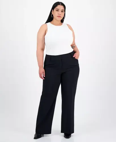 Plus and Petite Plus Size Curvy Bootcut Shim, Modazone-Deep Black uchun yaratilgan - 1