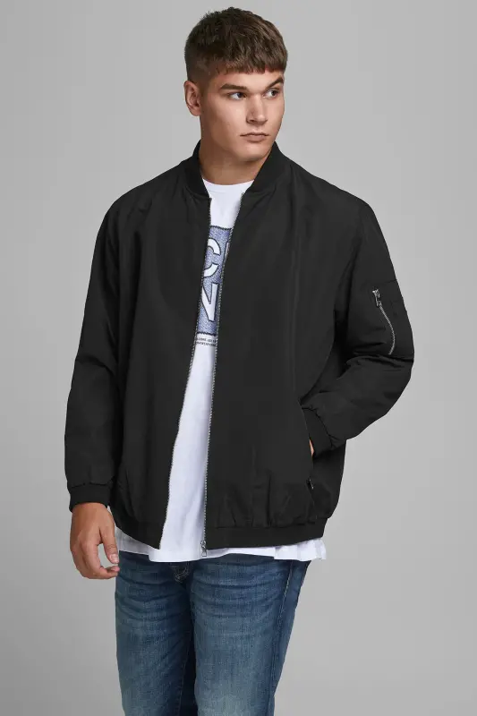 Plus Büyük Beden Fermuarlı Bomber Ceket Erkek CEKET 12173990-SİYAH - JACK & JONES