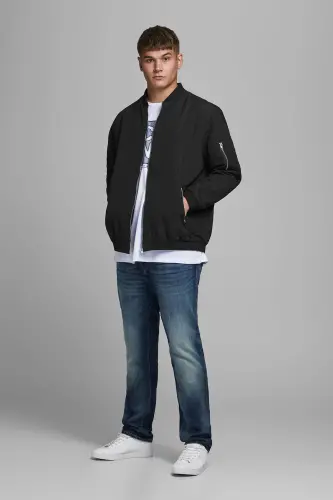 Plus Büyük Beden Fermuarlı Bomber Ceket Erkek CEKET 12173990-SİYAH - JACK & JONES (1)
