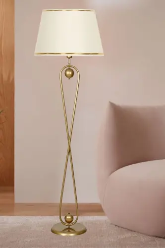 Plus ForeverX Statik Eskitme Mat Gold Metal Lambader, Zemin Lambası - Gold Krem - VINNER (1)