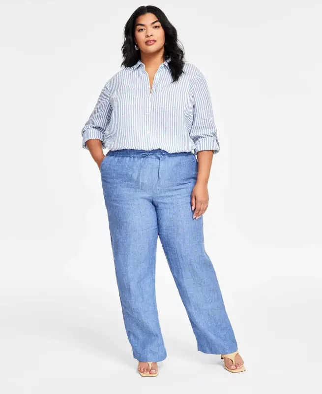Plus Size 100% Linen Pants, Exclusively at Modazone - CHARTER CLUB