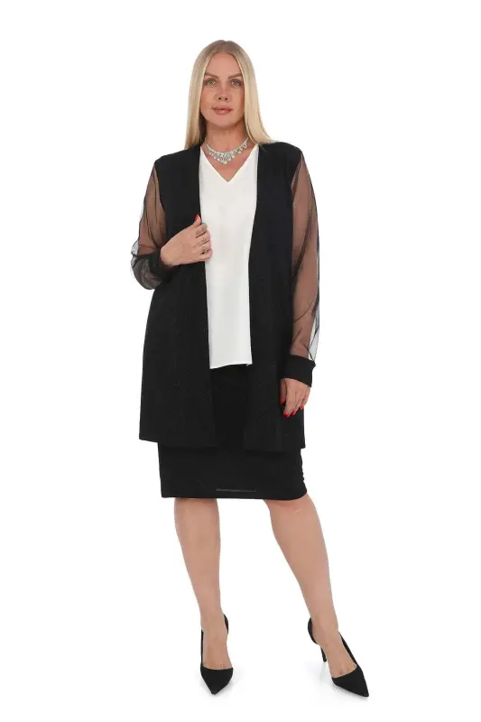 Plus Size 3-Piece Skirt Evening Suit Black GLS533 - BÜYÜKBEDENIZ