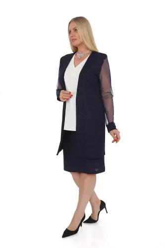 Plus Size 3-Piece Skirt Suit Navy Blue GLS533 - 3