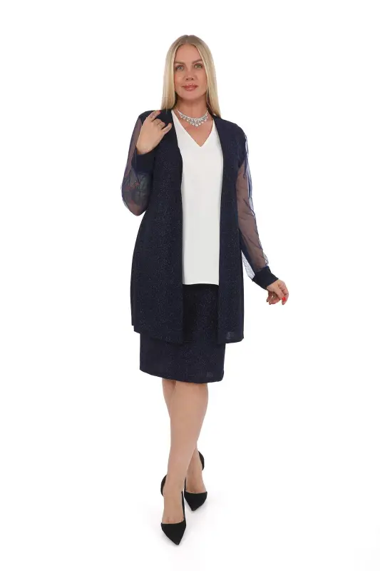 Plus Size 3-Piece Skirt Suit Navy Blue GLS533 - 5