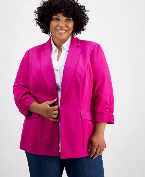 Plus Size 3/4-Sleeve Blazer, Created for Modazone Fuchsia Pop - 1