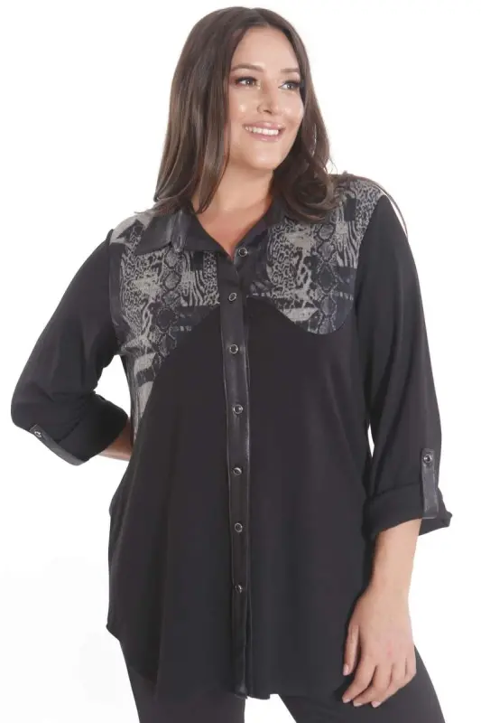 Plus Size Asymmetric Cut Knitted Beige Shirt - 1