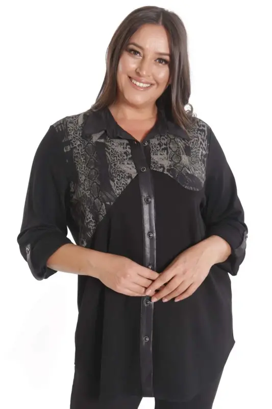 Plus Size Asymmetric Cut Knitted Khaki Shirt - 1
