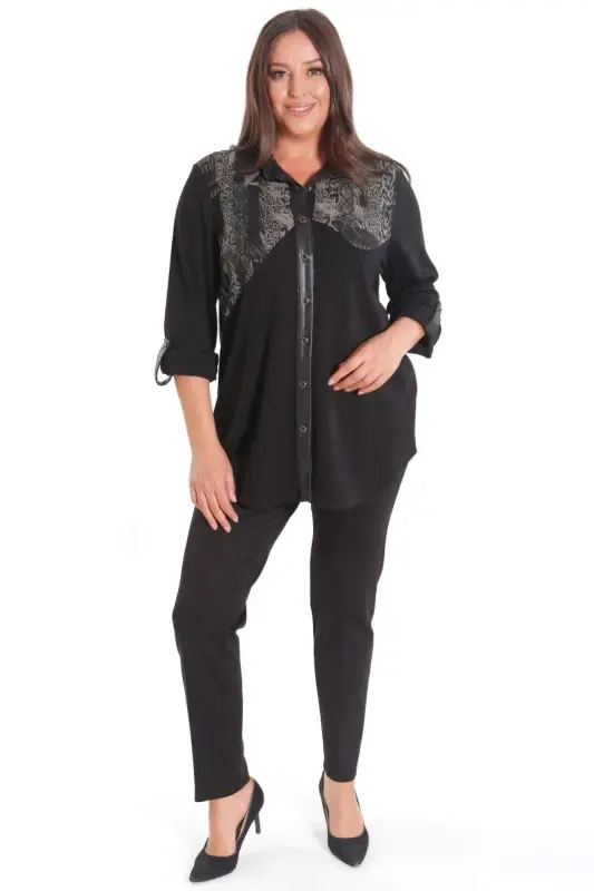 Plus Size Asymmetric Cut Knitted Khaki Shirt - 2