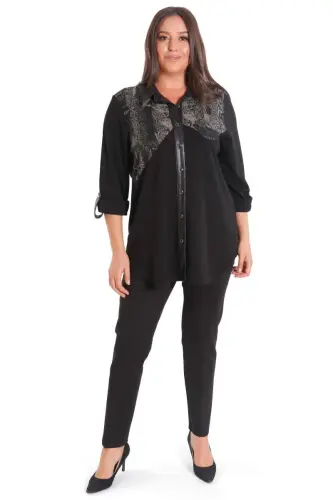 Plus Size Asymmetric Cut Knitted Khaki Shirt - 3