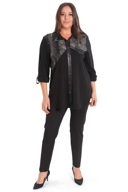 Plus Size Asymmetric Cut Knitted Khaki Shirt - 3