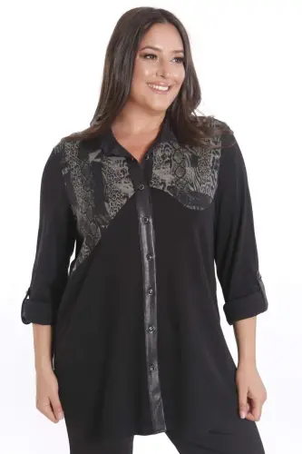 Plus Size Asymmetric Cut Knitted Khaki Shirt - 4