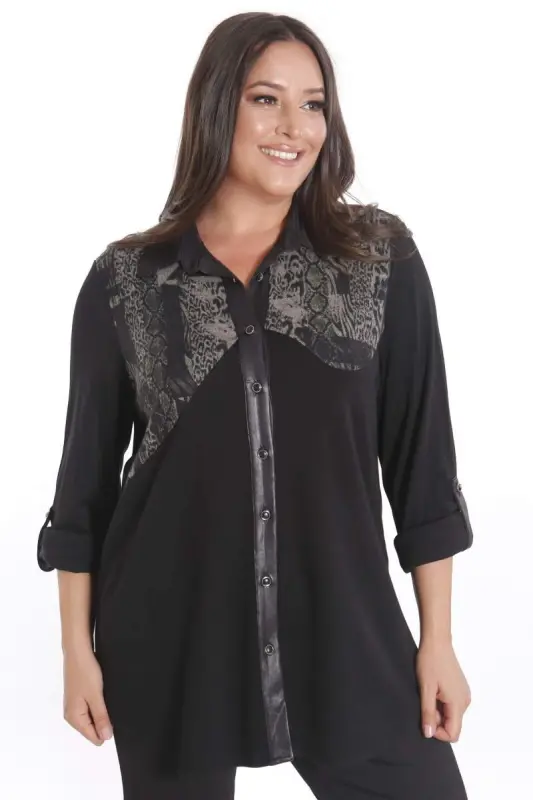 Plus Size Asymmetric Cut Knitted Khaki Shirt - 4