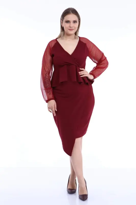 Plus Size Asymmetric Skirt Crossover Blouse Scuba Set 8017 - BÜYÜKBEDENIZ
