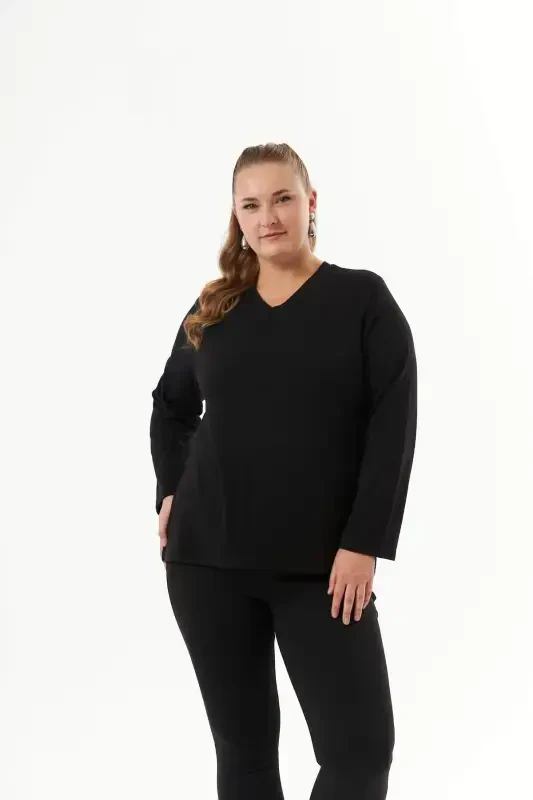 Plus Size Back Mesh Sequin Sweater Black - 1