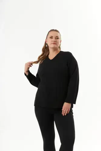 Plus Size Back Mesh Sequin Sweater Black - 3