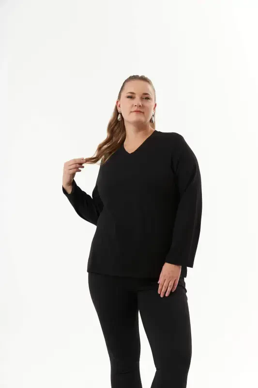 Plus Size Back Mesh Sequin Sweater Black - 3
