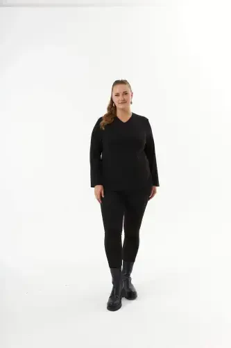 Plus Size Back Mesh Sequin Sweater Black - 4