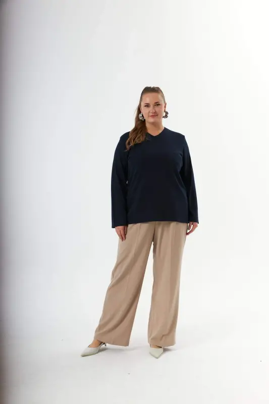 Plus Size Back Mesh Sequin Sweater Navy Blue - 4