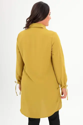 Plus Size Baguette Stone Neckline Olive Green Tunic - 5