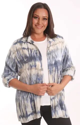 Plus Size Batik Patterned Shimmer Shirt Blouse Navy Blue Suit - 1