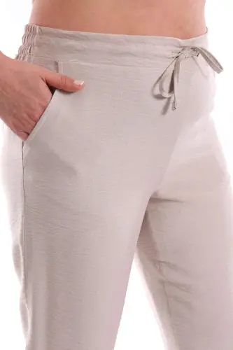 Plus Size Beige Elastic Waist Trousers - BÜYÜKBEDENIZ (1)