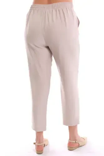 Plus Size Beige Elastic Waist Trousers - 3