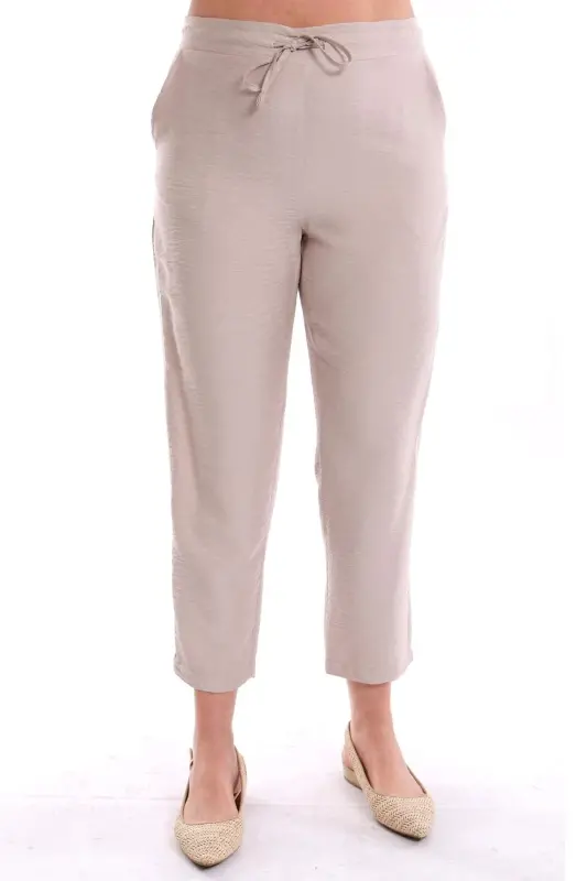 Plus Size Beige Elastic Waist Trousers - 5