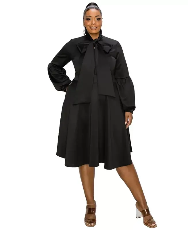 Plus Size Bekah Flare Pocket Dress-Black - L I V D