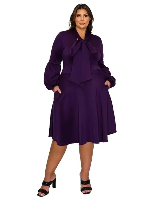 Plus Size Bekah Flare Pocket Dress - Dark eggplant - L I V D